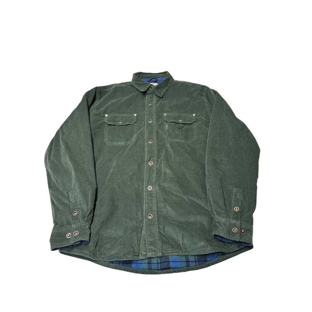 Gioberti Green Corduroy Plaid‎ Lined Snap Front Shirt Jacket Men Size L